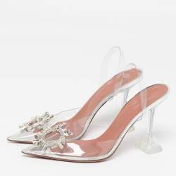 Pre Owned حذاء كعب عالي أمينة معادي بيجوم ساتان وردي مزخرف كريستال فتحة كعب مقاس 41