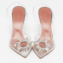 Pre Owned حذاء كعب عالي أمينة معادي بيجوم ساتان وردي مزخرف كريستال فتحة كعب مقاس 41