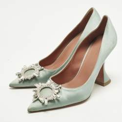 Pre Owned حذاء كعب عالي أمينة معادي بيغام ساتان أبيض مزخرف كريستال مقدمة مدببة مقاس 39