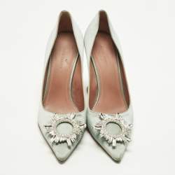 Pre Owned حذاء كعب عالي أمينة معادي بيغام ساتان أبيض مزخرف كريستال مقدمة مدببة مقاس 39