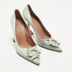 Pre Owned حذاء كعب عالي أمينة معادي بيغام ساتان أبيض مزخرف كريستال مقدمة مدببة مقاس 39