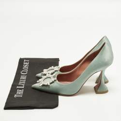 Pre Owned حذاء كعب عالي أمينة معادي بيغام ساتان أبيض مزخرف كريستال مقدمة مدببة مقاس 39