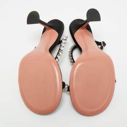 Pre Owned Amina Muaddi Gilda Size 38 Black Satin Crystal Emebellished Ankle Strap Sandals