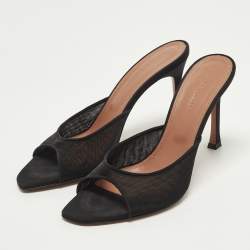 Pre Owned صندل سلايد أمينة معادي أليكسا شبكة سوداء وساتان مقاس 38