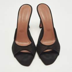 Pre Owned صندل سلايد أمينة معادي أليكسا شبكة سوداء وساتان مقاس 38