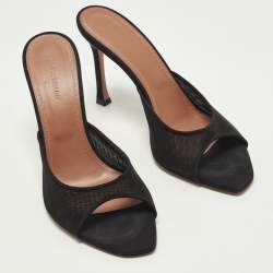 Pre Owned صندل سلايد أمينة معادي أليكسا شبكة سوداء وساتان مقاس 38