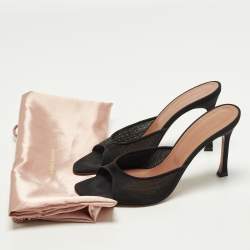 Pre Owned صندل سلايد أمينة معادي أليكسا شبكة سوداء وساتان مقاس 38