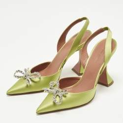 مملوكة مسبقًا حذاء كعب عالي أمينة معادي ساتان أخضر فتحة كعب مقاس 39