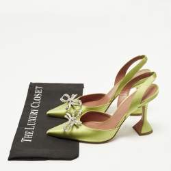 مملوكة مسبقًا حذاء كعب عالي أمينة معادي ساتان أخضر فتحة كعب مقاس 39