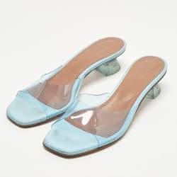 Pre Owned Amina Muaddi lupita Size 36 Blue PVC Slide Sandals