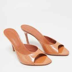 Pre Owned Amina Muaddi Alexa Size 37.5 Brown Patent Leather Slide Sandals