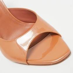 Pre Owned Amina Muaddi Alexa Size 37.5 Brown Patent Leather Slide Sandals