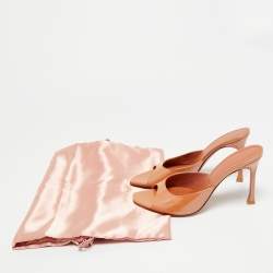 Pre Owned Amina Muaddi Alexa Size 37.5 Brown Patent Leather Slide Sandals