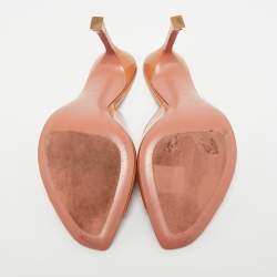 Pre Owned Amina Muaddi Alexa Size 37.5 Brown Patent Leather Slide Sandals