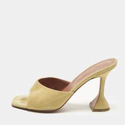 Pre Owned Amina Muaddi lupita Size 38.5 Beige Suede Slide Sandals