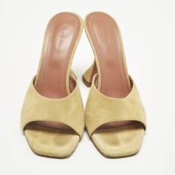 Pre Owned Amina Muaddi lupita Size 38.5 Beige Suede Slide Sandals