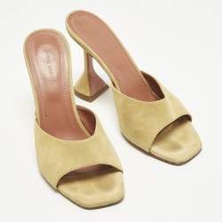 Pre Owned Amina Muaddi lupita Size 38.5 Beige Suede Slide Sandals