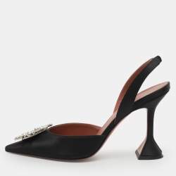 Pre Owned Amina Muaddi Begum Size 41 Black Satin Pumps