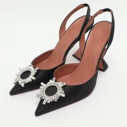 Pre Owned Amina Muaddi Begum Size 41 Black Satin Pumps