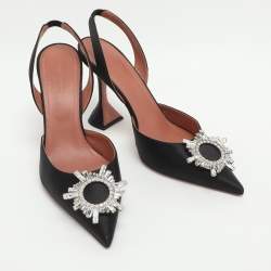 Pre Owned Amina Muaddi Begum Size 41 Black Satin Pumps