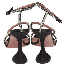 Pre Owned Amina Muaddi Black Satin Gilda Sandals Size 38