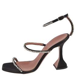 Pre Owned Amina Muaddi Black Satin Gilda Sandals Size 38