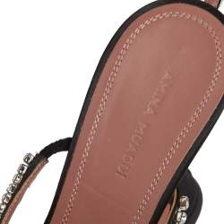 Pre Owned Amina Muaddi Black Satin Gilda Sandals Size 38