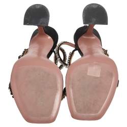 Pre Owned Amina Muaddi Black Satin Gilda Sandals Size 38