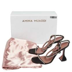 Pre Owned Amina Muaddi Black Satin Gilda Sandals Size 38