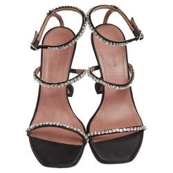 Pre Owned Amina Muaddi Black Satin Gilda Sandals Size 38