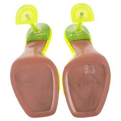 Pre Owned Amina Muaddi Neon Green PVC and Leather Lupita Sandals Size 40