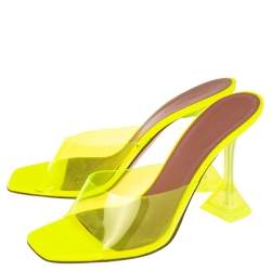 Pre Owned Amina Muaddi Neon Green PVC and Leather Lupita Sandals Size 40