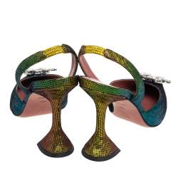 Pre Owned Amina Muaddi Multicolor Suede Begum Crystal Embellished Slingback Pumps Size 39.5