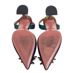 Pre Owned Amina Muaddi Multicolor Suede Begum Crystal Embellished Slingback Pumps Size 39.5