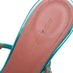 Pre Owned Amina Muaddi Green Glitter Crystal Embellished Gilda Mules Size 38