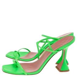 Pre Owned Amina Muaddi Neon Green Leather Naima Fluo Sandals Size 40