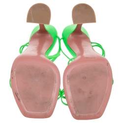 Pre Owned Amina Muaddi Neon Green Leather Naima Fluo Sandals Size 40