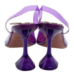 Pre Owned Amina Muaddi Purple PVC Begum Glass Slingback Pumps Size 39