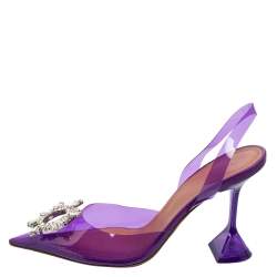 Pre Owned Amina Muaddi Purple PVC Begum Glass Slingback Pumps Size 39