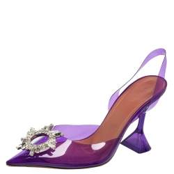 Pre Owned Amina Muaddi Purple PVC Begum Glass Slingback Pumps Size 39