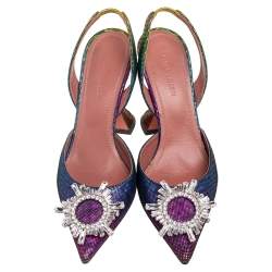 Amina Muaddi Multicolor Suede Begum Slingback Sandals Size 36.5