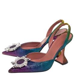 Amina Muaddi Multicolor Suede Begum Slingback Sandals Size 36.5