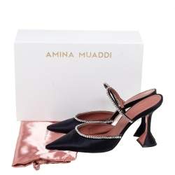 Pre Owned Amina Muaddi Black Satin Gilda Mules Size 41