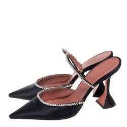Pre Owned Amina Muaddi Black Satin Gilda Mules Size 41
