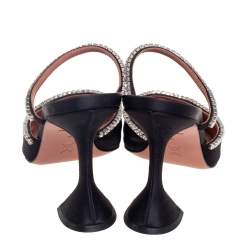Pre Owned Amina Muaddi Black Satin Gilda Mules Size 41