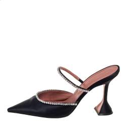 Pre Owned Amina Muaddi Black Satin Gilda Mules Size 41