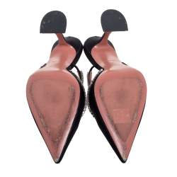 Pre Owned Amina Muaddi Black Satin Gilda Mules Size 41