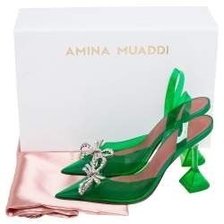 Pre Owned Amina Muaddi x Browns Green PVC Rosie Slingback Pumps Size 36.5