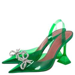 Pre Owned Amina Muaddi x Browns Green PVC Rosie Slingback Pumps Size 36.5
