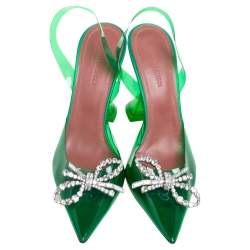 Pre Owned Amina Muaddi x Browns Green PVC Rosie Slingback Pumps Size 36.5